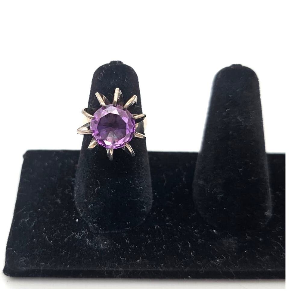 VTG Taxco Mexico Sterling Silver Round Purple Sapphire Cocktail Ring Size 4.5 - Picture 4 of 9